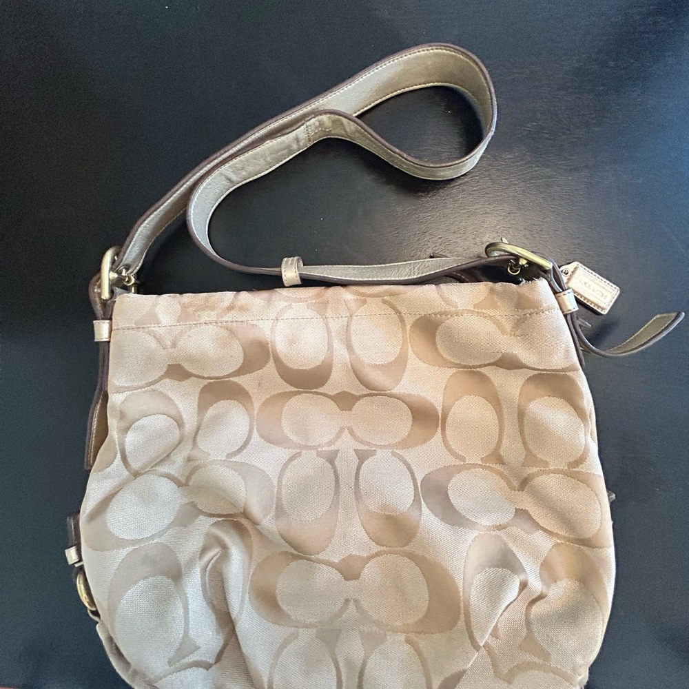 Coach Beige and Brown Signature Shoulder Bag
